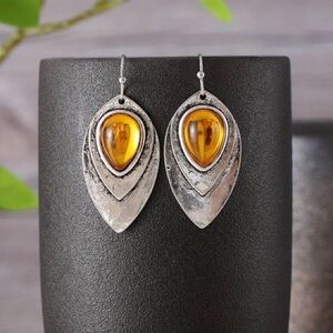 Vintage Orange Crystal Silver Earrings